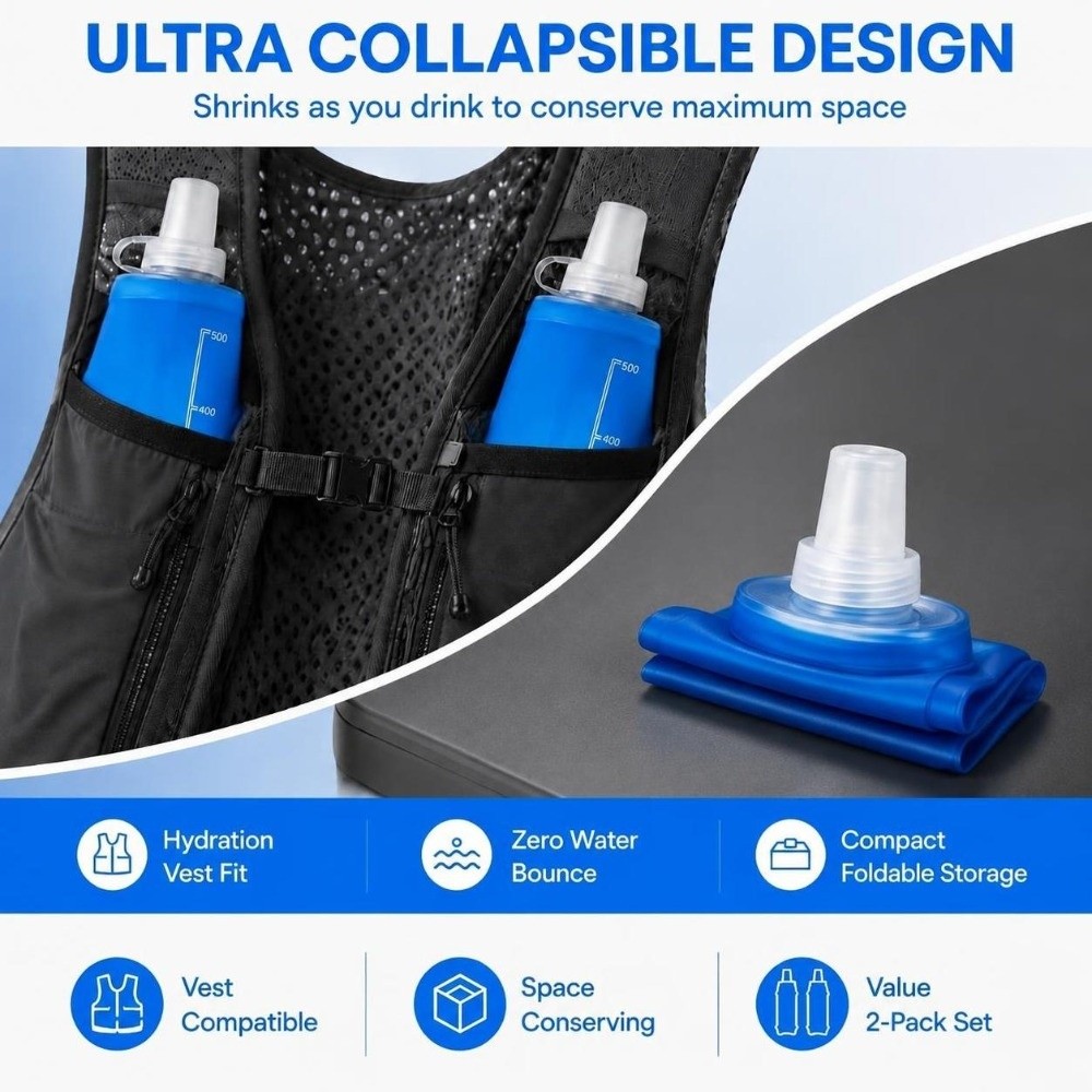 2개 세트, 휴대하기 편리한 TPU 소재의 접이식 물통 - Water Bag Collapsible 리뷰 및 가격